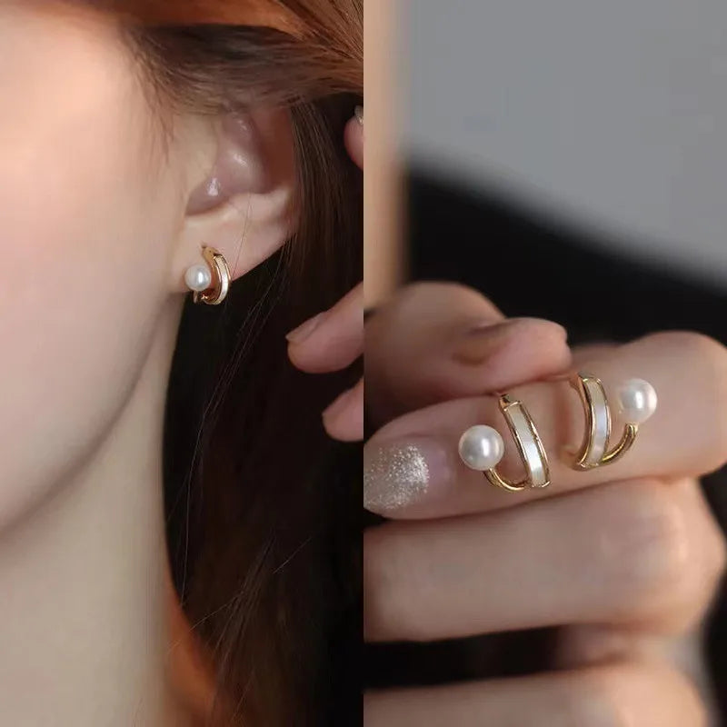 Lunarelle Elegant Gold Heart Pearl Studs – Korean Fashion Earrings for Women & Girls