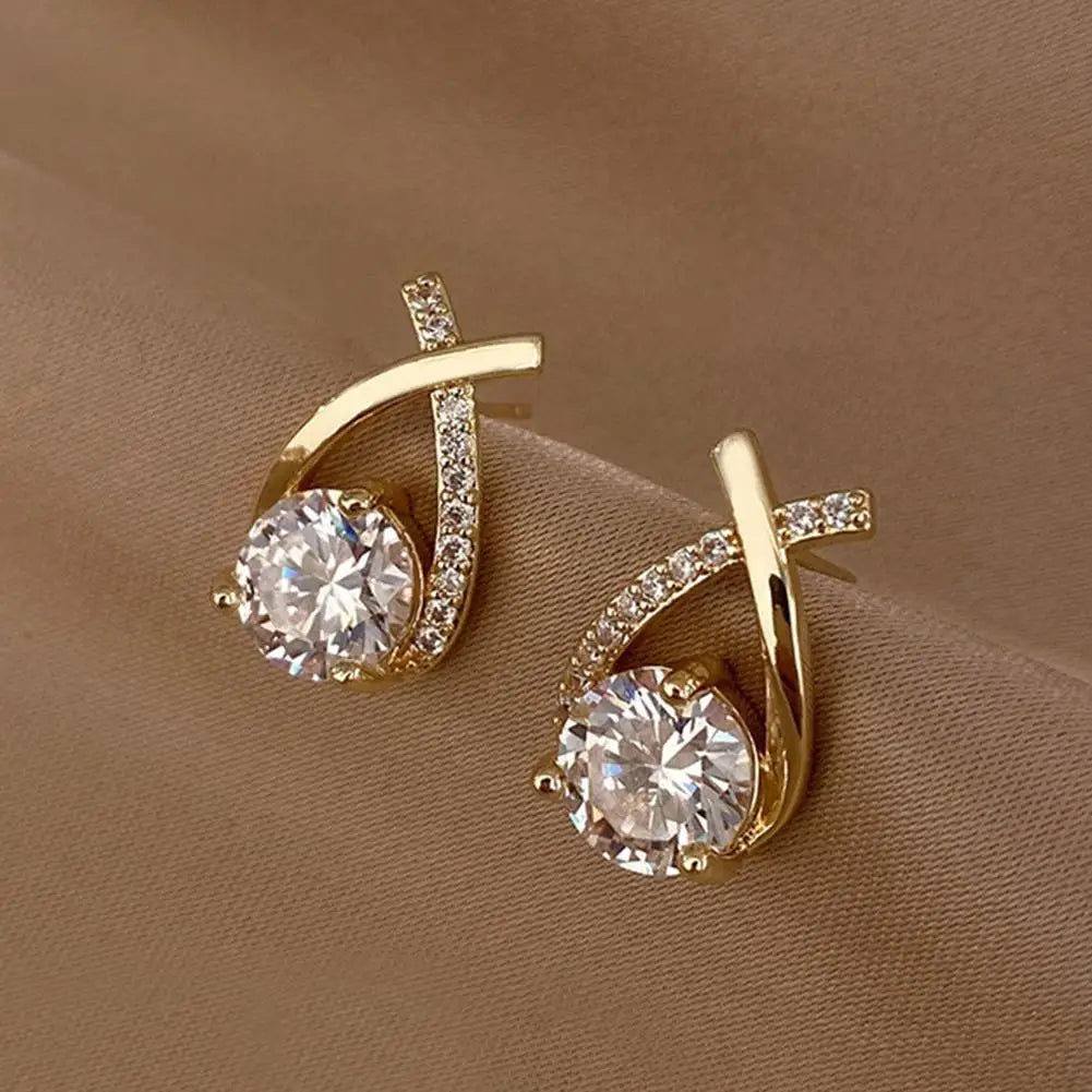 Lunarelle Fashion Cross Studs – Korean Style Crystal Earrings for Women & Girls