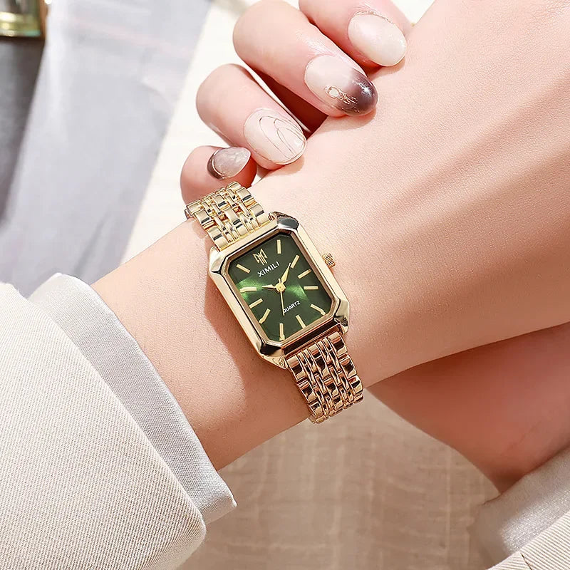 Lunarelle 2025 Square Quartz Watch – Luxury Stainless Steel Wristwatch for Women & Students