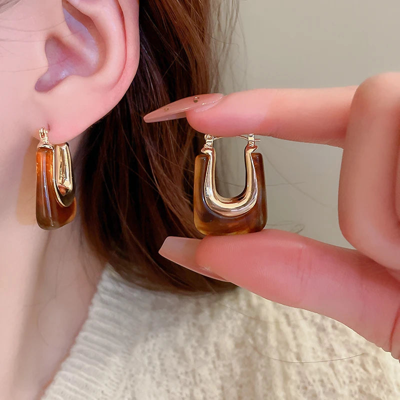 Lunarelle Green & Pink Resin Earrings – Geometric Irregular Studs for Women & Girls
