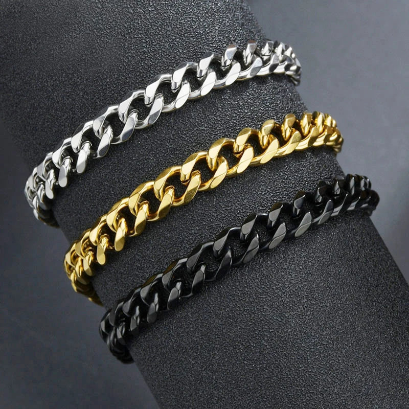 Lunarelle Stainless Steel Cuban Chain Bracelet – Unisex Curb Wrist Jewelry for Couples