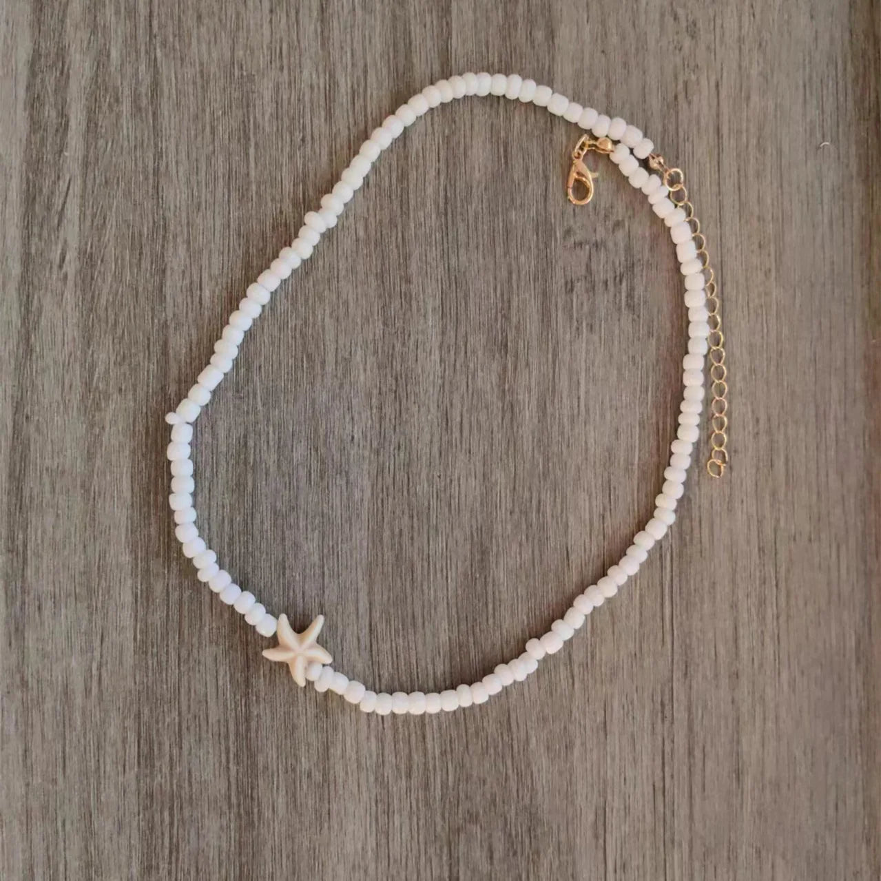 Lunarelle Tidepool Starfish Necklace – Boho Surf Beaded Choker with Turtle & Ocean-Inspired Charm