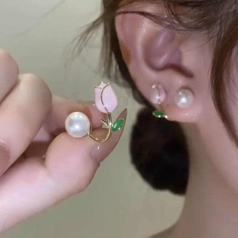 Lunarelle Elegant Gold Heart Pearl Studs – Korean Fashion Earrings for Women & Girls