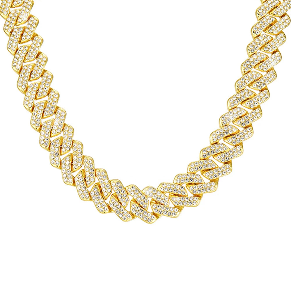 Lunarelle 15MM Iced Out Cuban Chain – Hip Hop Rhinestone Necklace