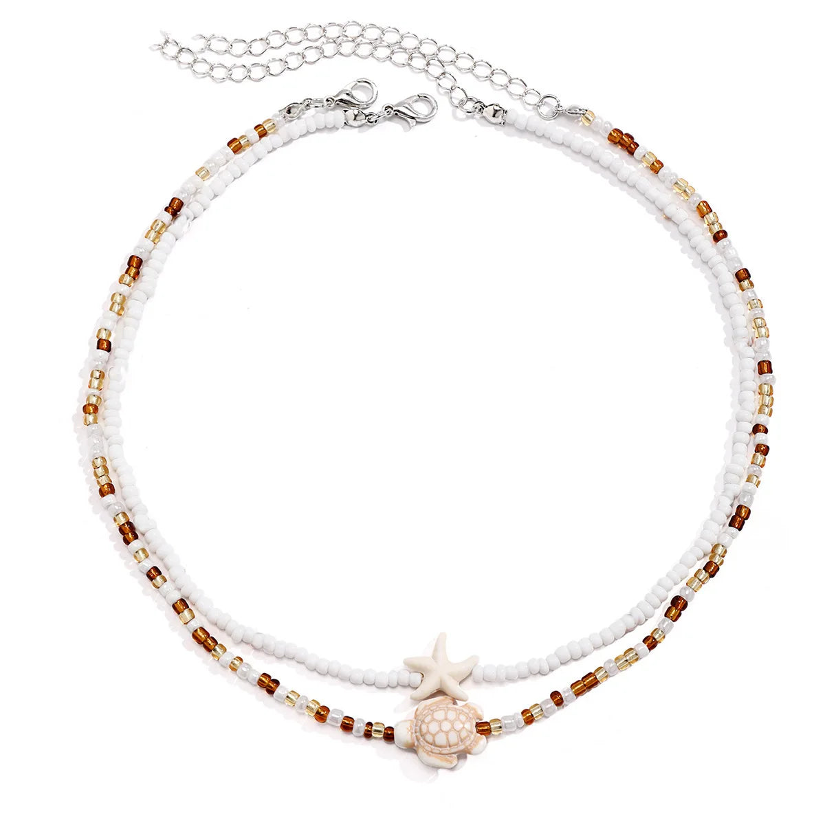 Lunarelle Tidepool Starfish Necklace – Boho Surf Beaded Choker with Turtle & Ocean-Inspired Charm