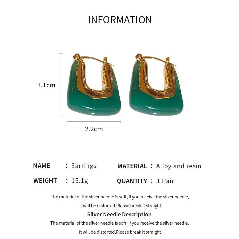 Lunarelle Green & Pink Resin Earrings – Geometric Irregular Studs for Women & Girls