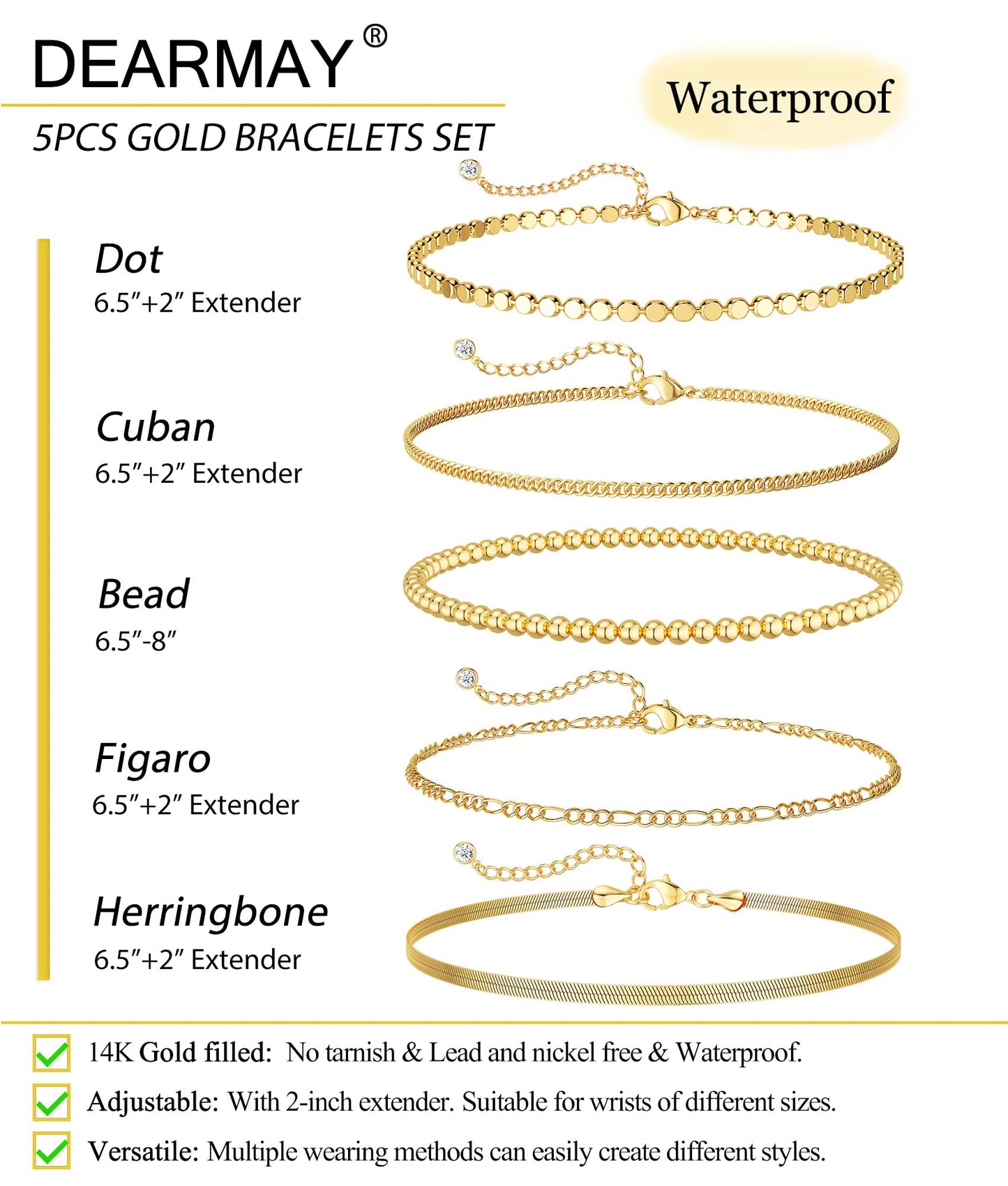 A set of gold Bracelets for Women 14K Real Gold