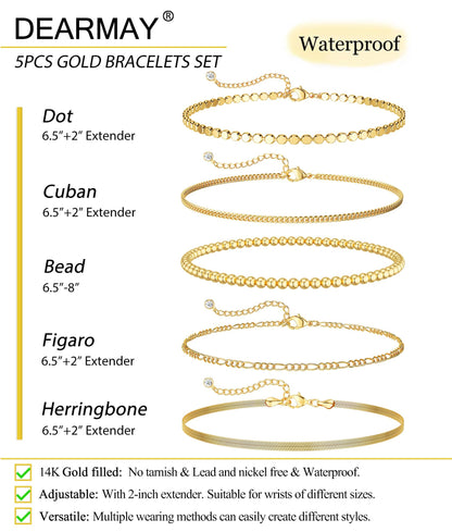A set of gold Bracelets for Women 14K Real Gold