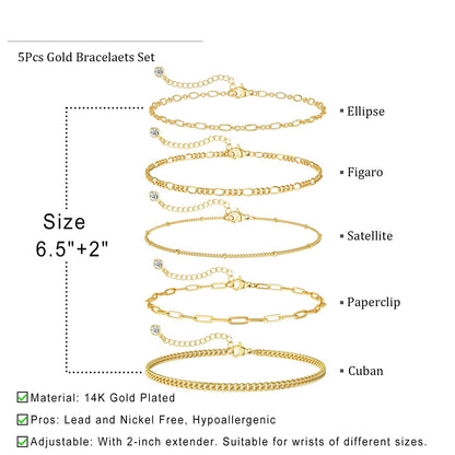A set of gold Bracelets for Women 14K Real Gold