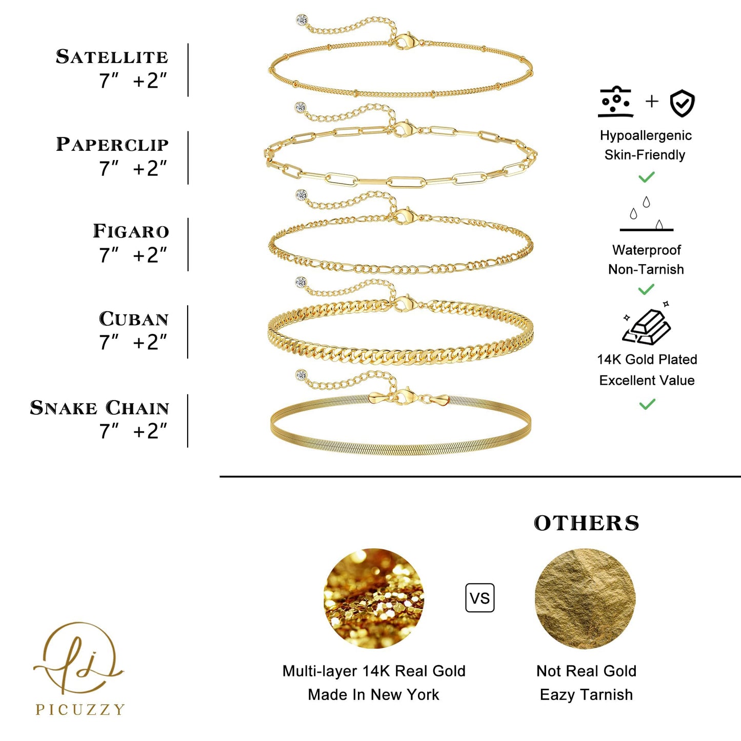A set of gold Bracelets for Women 14K Real Gold