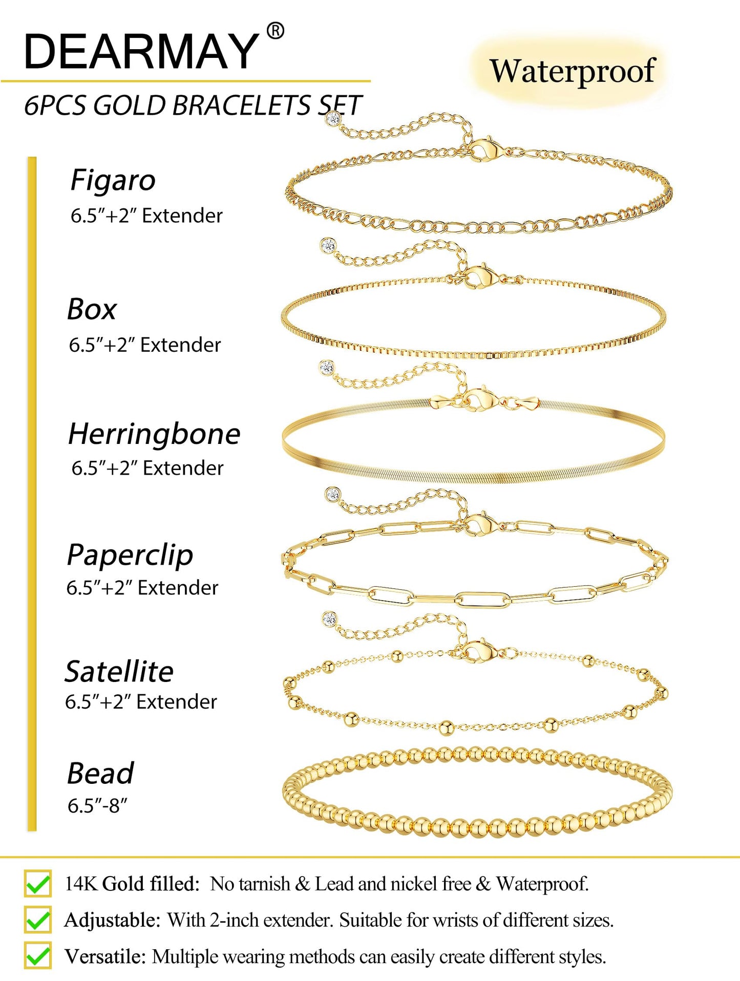 A set of gold Bracelets for Women 14K Real Gold