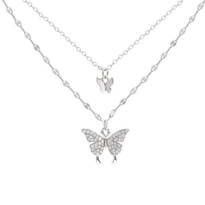 Lunarelle Shiny Butterfly Necklace – Double-Layer Clavicle Chain for Ladies