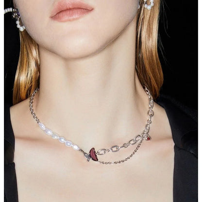 Lunarelle Shiny Butterfly Necklace – Double-Layer Clavicle Chain for Ladies