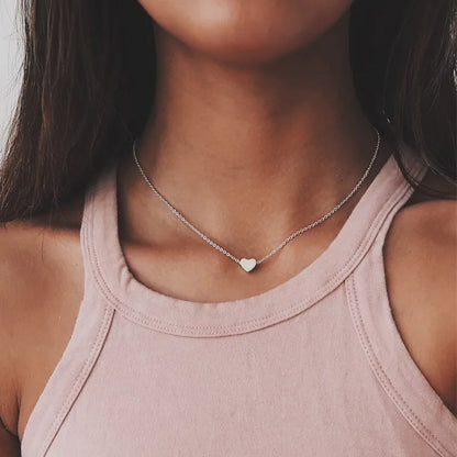 Lunarelle Minimalist Tiny Heart Clavicle Necklace – Dainty Love Jewelry for Women
