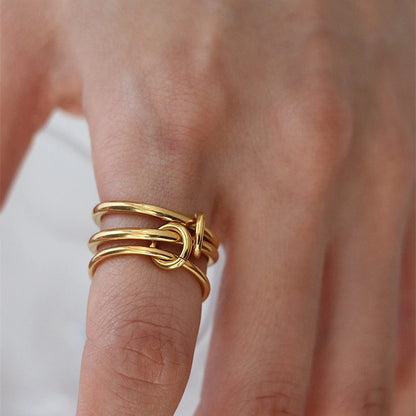 Lunarelle Multi-Layer Strand Loop Ring – Gold-Plated Stainless Steel for Women
