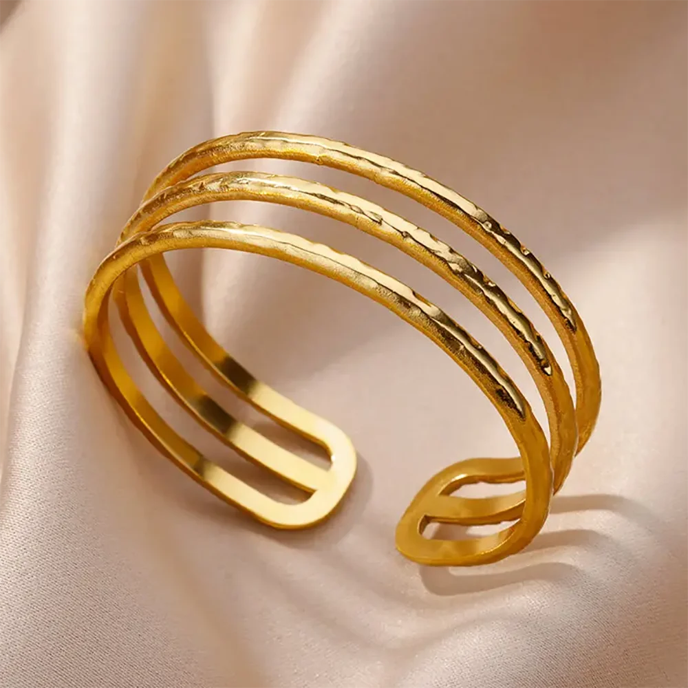 Lunarelle Chunky Flower Cuff – Gold Stainless Steel Bangle for Women