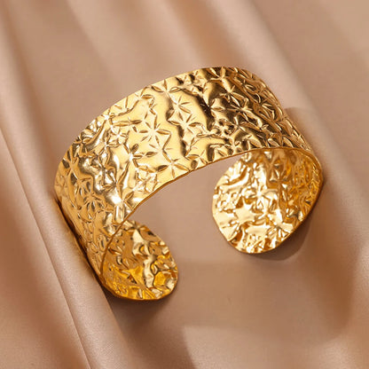 Lunarelle Chunky Flower Cuff – Gold Stainless Steel Bangle for Women