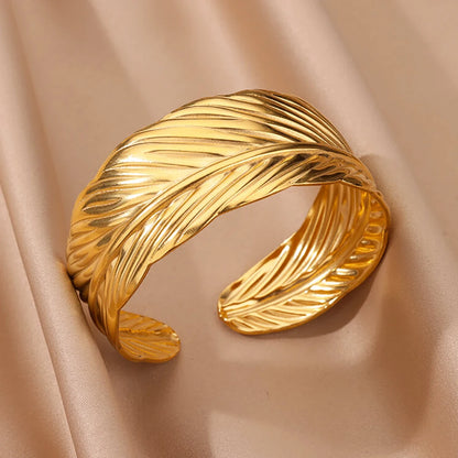 Lunarelle Chunky Flower Cuff – Gold Stainless Steel Bangle for Women