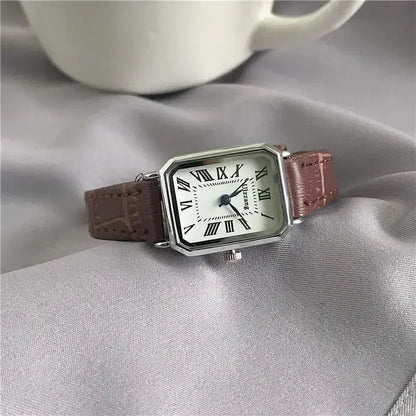 Lunarelle Retro Rectangle Watch – Classic Quartz Leather Strap for Women