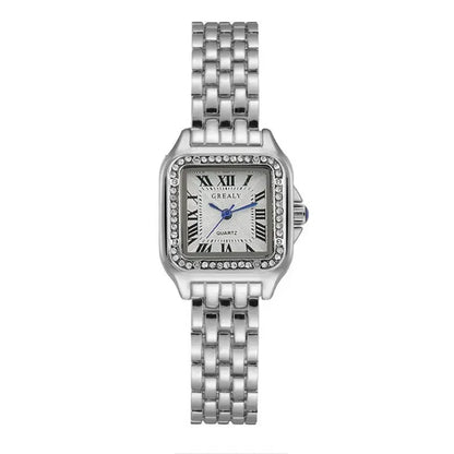 Lunarelle Square Gold Watch – Luxury Alloy Strap Quartz Wristwatch with Roman Scale for Women