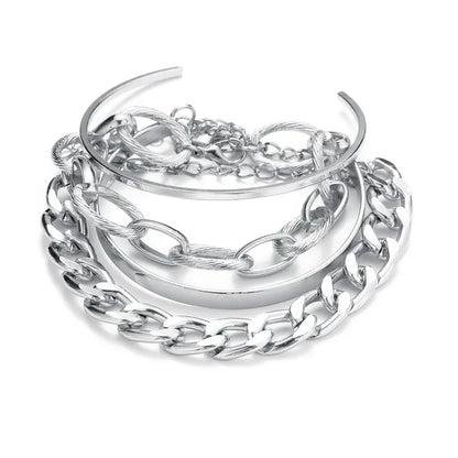 Lunarelle Bohemian Gold Chain Bracelet Set – Thick Link & Open Bangle