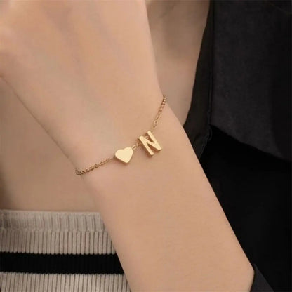 Lunarelle Initial Heart Bracelet – Personalized 26-Letter DIY Jewelry for Women & Girls