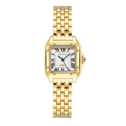 Lunarelle Square Gold Watch – Luxury Alloy Strap Quartz Wristwatch with Roman Scale for Women