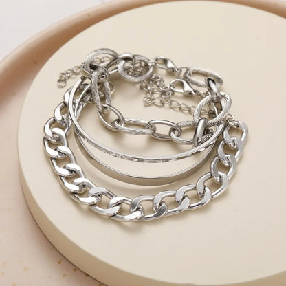 Lunarelle Bohemian Gold Chain Bracelet Set – Thick Link & Open Bangle
