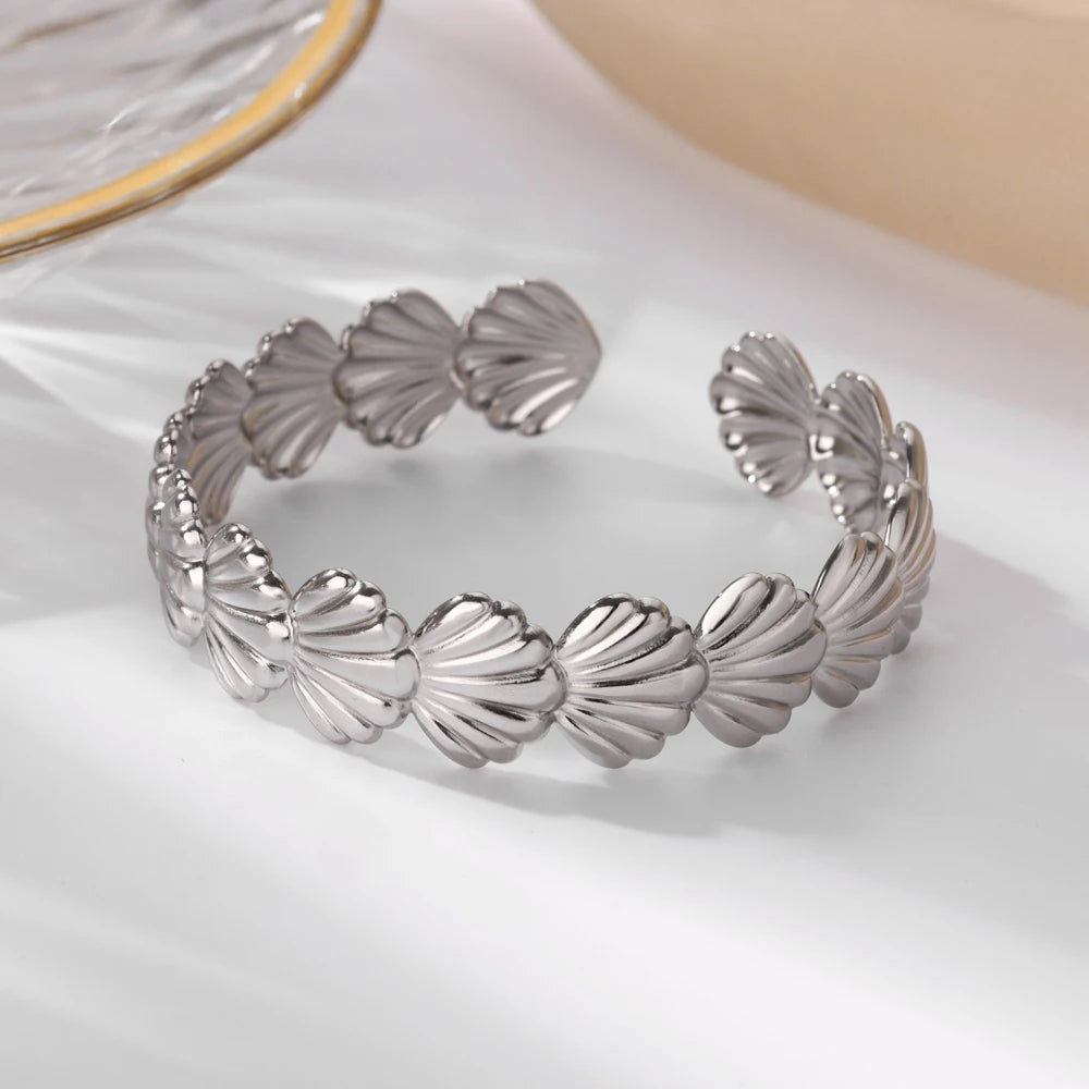 Lunarelle Chunky Flower Cuff – Gold Stainless Steel Bangle for Women