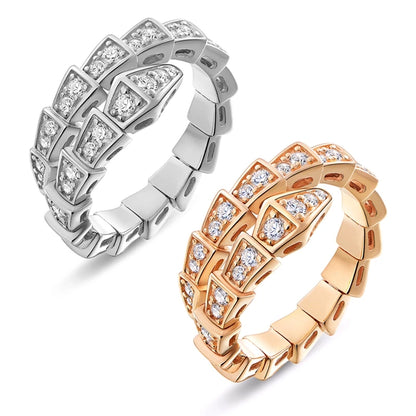 Lunarelle AAA Cubic Zirconia Snake Ring – Adjustable Fashion Catwalk Jewelry for Women