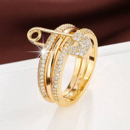 Lunarelle Three-Layer Pin Connection Ring – Designer Fashion Jewelry for Women, Valentine's Day Gift