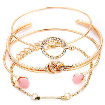 Lunarelle Bohemian Gold Chain Bracelet Set – Thick Link & Open Bangle