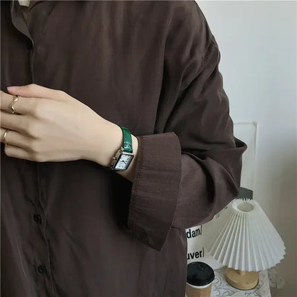 Lunarelle Retro Rectangle Watch – Classic Quartz Leather Strap for Women