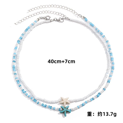 Lunarelle Tidepool Starfish Necklace – Boho Surf Beaded Choker with Turtle & Ocean-Inspired Charm