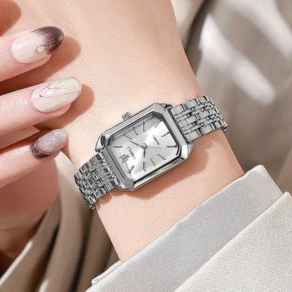 Lunarelle 2025 Square Quartz Watch – Luxury Stainless Steel Wristwatch for Women & Students