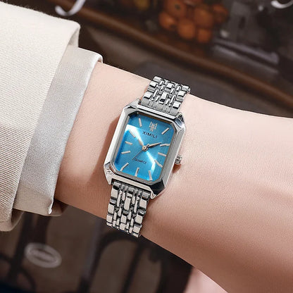 Lunarelle 2025 Square Quartz Watch – Luxury Stainless Steel Wristwatch for Women & Students
