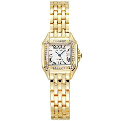 Lunarelle Square Gold Watch – Luxury Alloy Strap Quartz Wristwatch with Roman Scale for Women