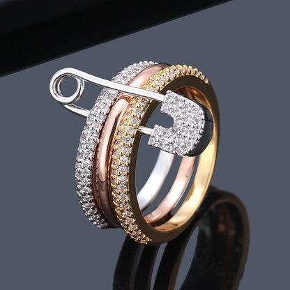 Lunarelle Three-Layer Pin Connection Ring – Designer Fashion Jewelry for Women, Valentine's Day Gift