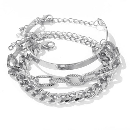 Lunarelle Bohemian Gold Chain Bracelet Set – Thick Link & Open Bangle