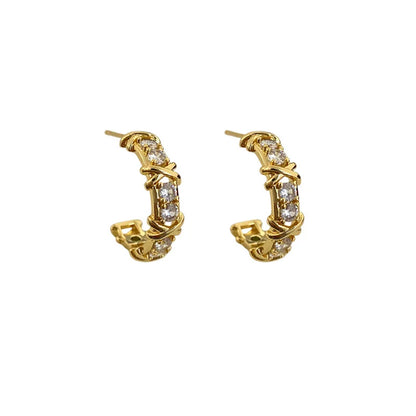 Lunarelle Vintage CC Stud Earrings – Korean Fashion Zircon Cross