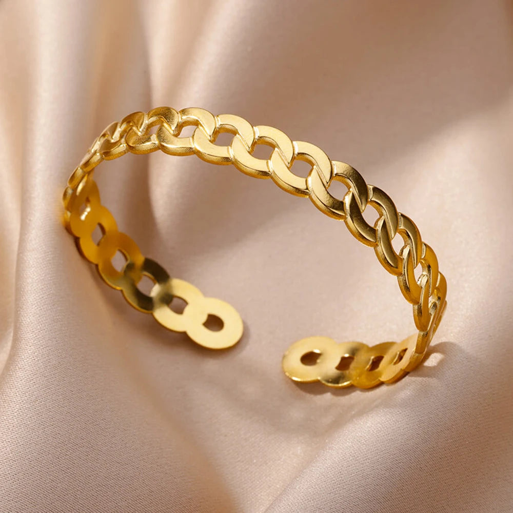 Lunarelle Chunky Flower Cuff – Gold Stainless Steel Bangle for Women