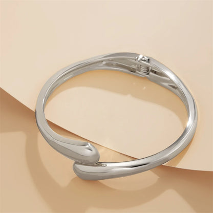 Lunarelle Chunky Waterdrop Bangle – Gold & Silver Twisted Open Cuff Bracelet for Women