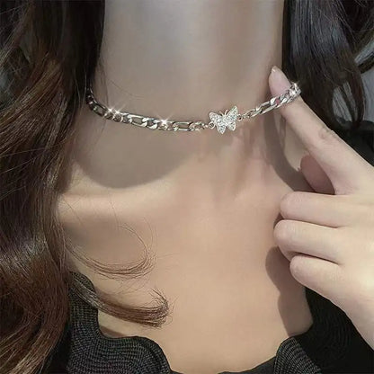 Lunarelle Shiny Butterfly Necklace – Double-Layer Clavicle Chain for Ladies
