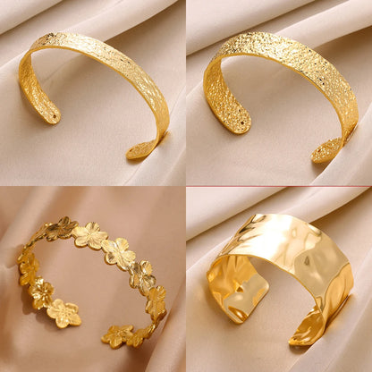 Lunarelle Chunky Flower Cuff – Gold Stainless Steel Bangle for Women