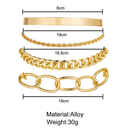 Lunarelle Bohemian Gold Chain Bracelet Set – Thick Link & Open Bangle