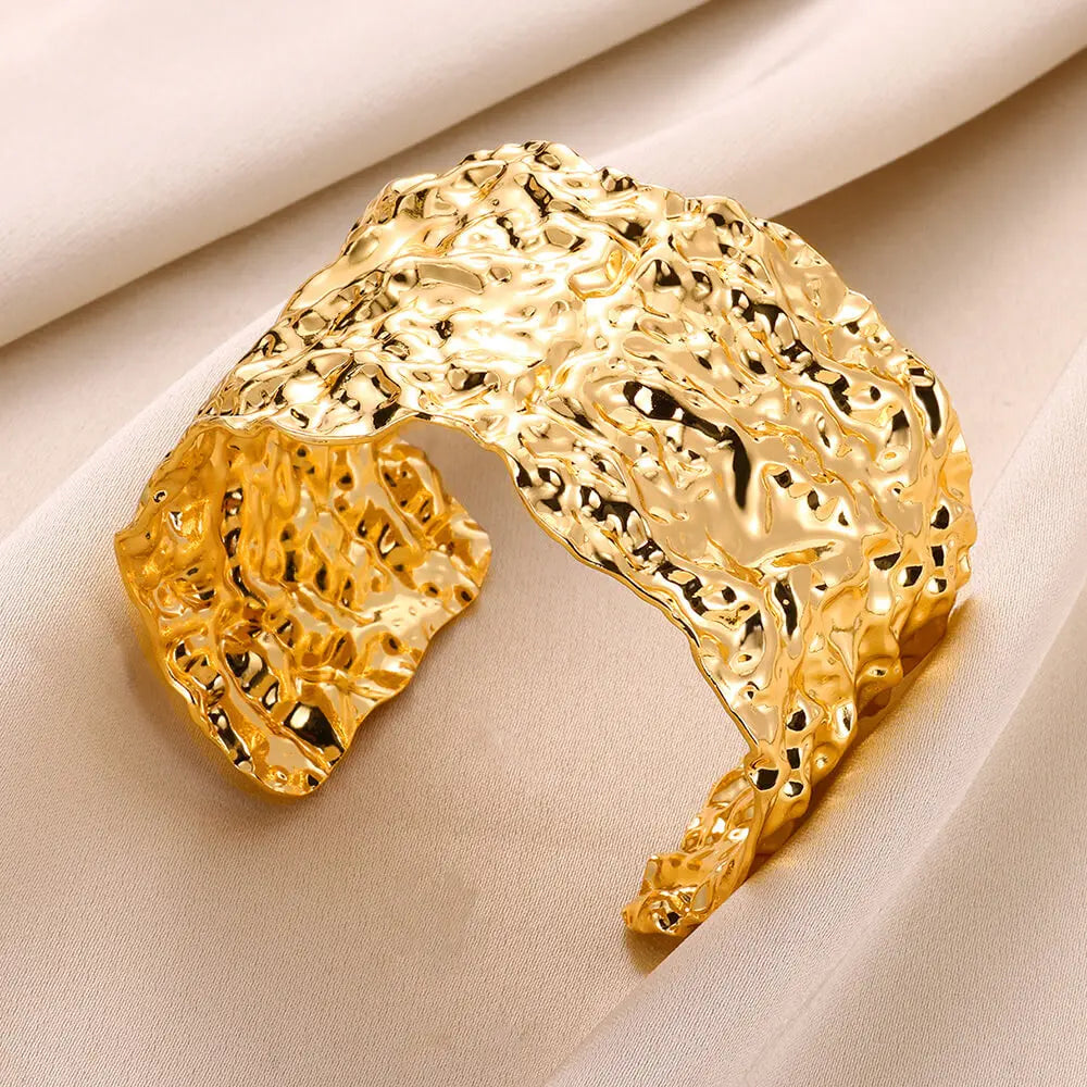 Lunarelle Chunky Flower Cuff – Gold Stainless Steel Bangle for Women