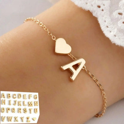 Lunarelle Initial Heart Bracelet – Personalized 26-Letter DIY Jewelry for Women & Girls