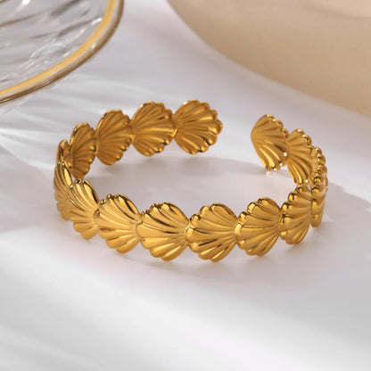Lunarelle Chunky Flower Cuff – Gold Stainless Steel Bangle for Women