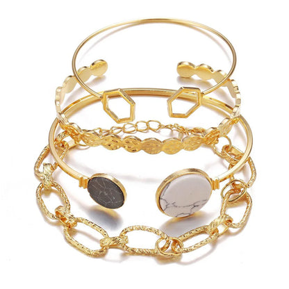 Lunarelle Bohemian Gold Chain Bracelet Set – Thick Link & Open Bangle