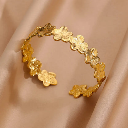 Lunarelle Chunky Flower Cuff – Gold Stainless Steel Bangle for Women